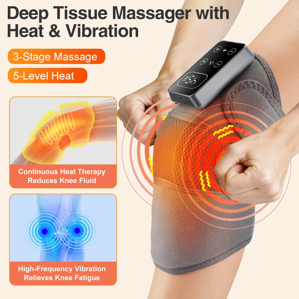 Rechargeable Heating Massage Knee Pads, 5 Levels Hot Compress and 3/5 Levels Vibration Knee Brace Support Knee Warmer
